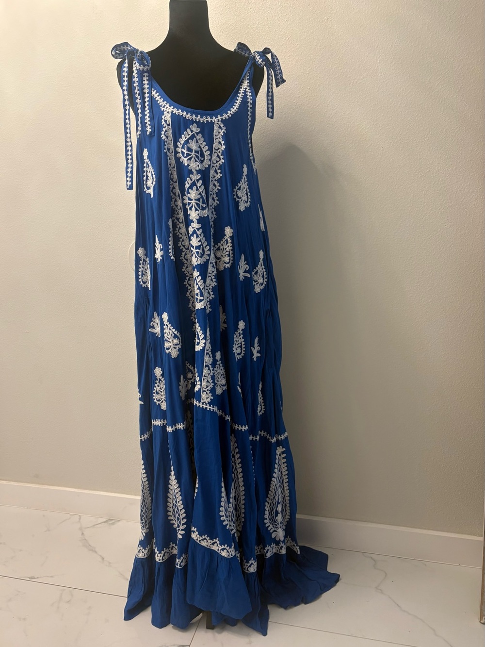 PRANELLA Blue Embroidered Tie-Shoulder Maxi Dress - Picture 11 of 12